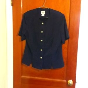 Leslie Faye Top (Size 14) Navy VTG 1990s